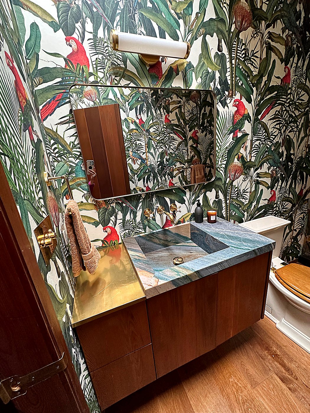 Bathroom wallpaper installation, Birds in Paradise